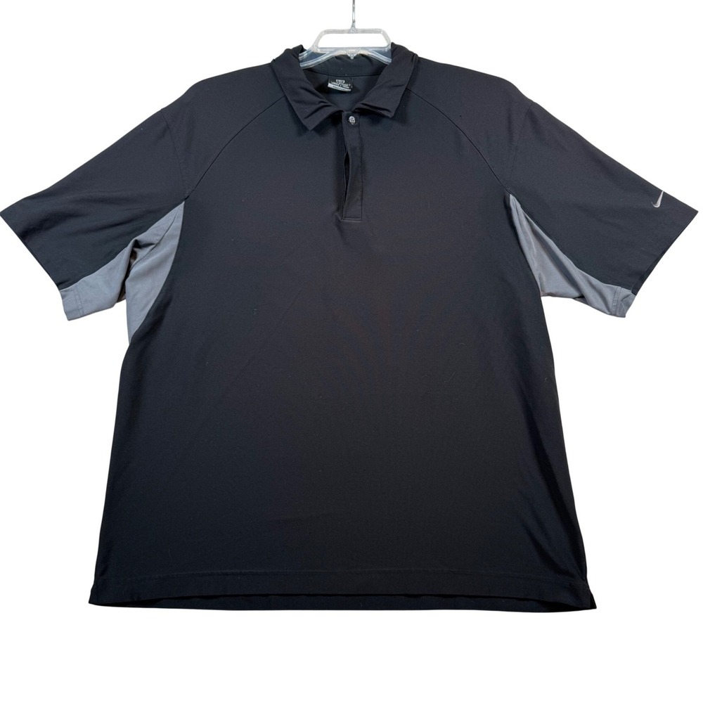 Nike Golf Dry Fit‎ Polo Shirt Mens XL Black Gray Short Sleeve Performance Top